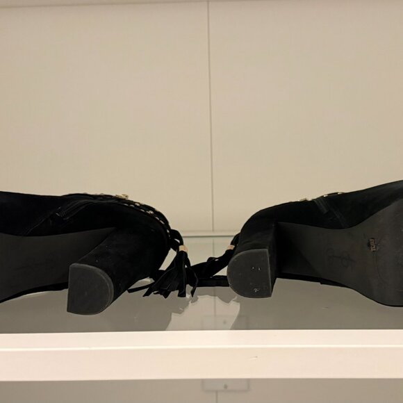 Women's Black Suede Ankle Boots Gold Studded with Tassels 7.5 - Picture 8 of 8